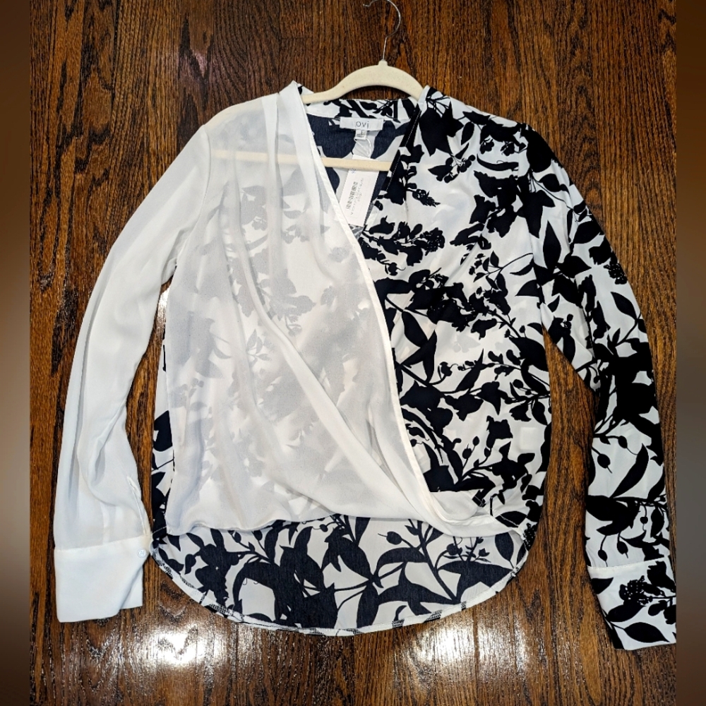 LAST CHANCE, Donating Soon! NWT Black and White Floral Semi-Sheer Blouse by Ovi
